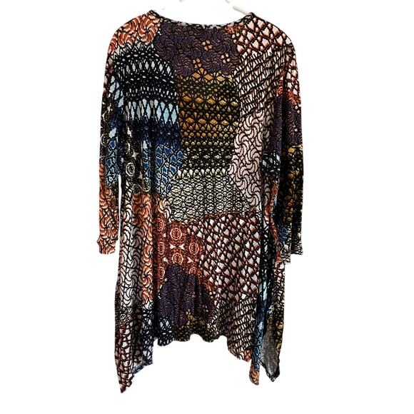 New Directions Woman 3X Asymmetrical Tunic Top Boho Abstract Print Stretch - Picture 2 of 8